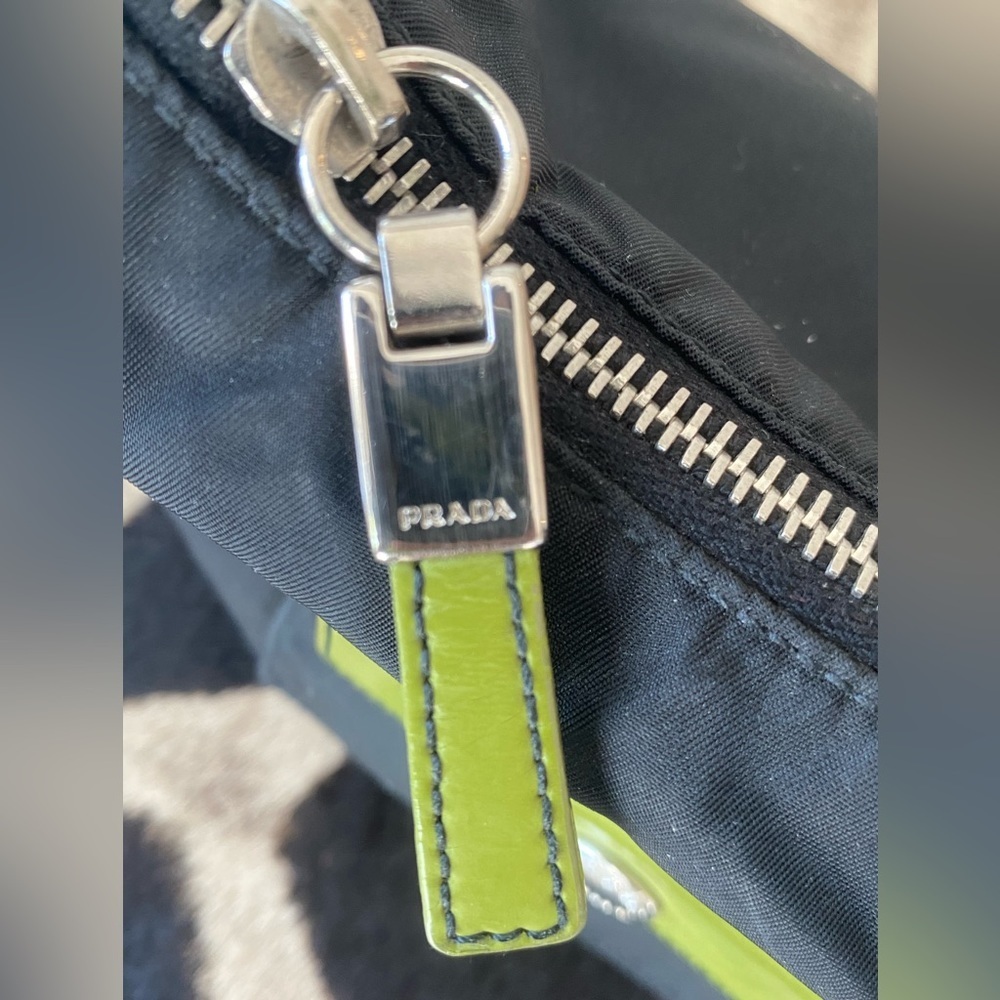 PRADA black tessuto sirio nylon bag with green accent front pocket - Picture 6 of 8